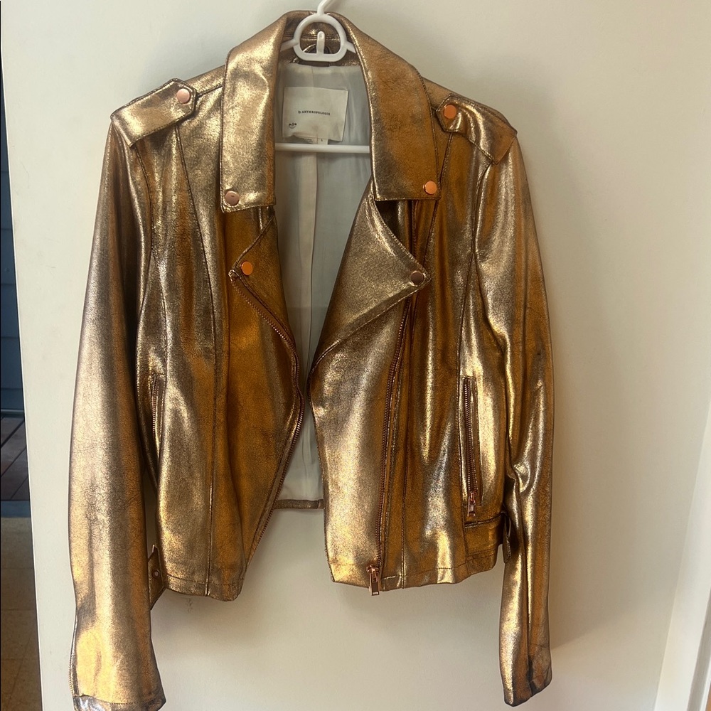 Anthropologie Shimmering Copper/Gold Leather Jacket